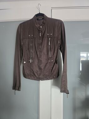 Versace Brown Women's Lightweight Zip-Front Leather Jacket